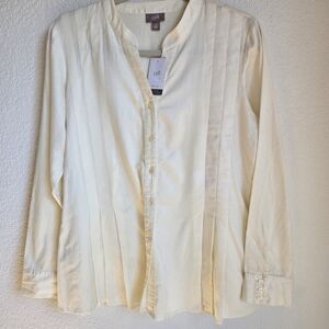 J. JILL 100% Cotton pastel green Button down Mandarin Collar Tunic Blouse Top M